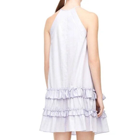 Rebecca Taylor Sateen Cotton Tank Dress Ruffle Halter Romantic Feminine Lilac 2 - Picture 8 of 11